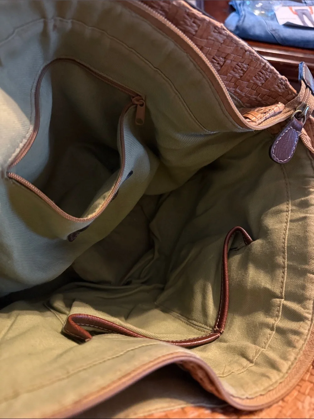 Fossil Woven Straw Tote with Brown Leather Trim - Picture 5 of 11